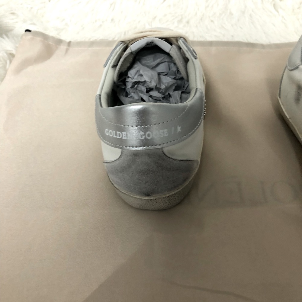 Golden Goose Women's Beige and Gold Glitter Star Sneakers - Picture 4 of 5